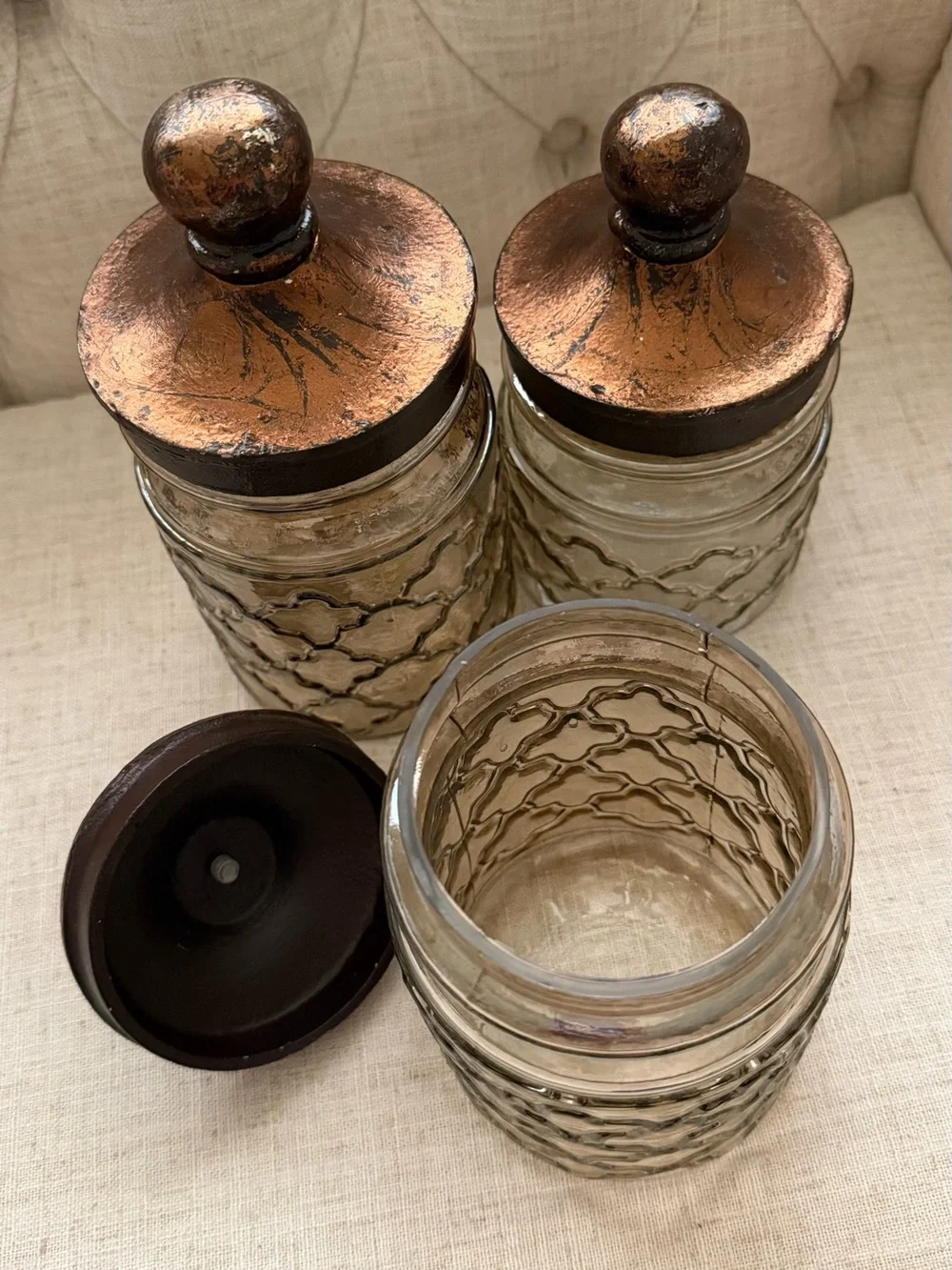 Glass Canister Set with Antique Copper Lids - 3 Piece